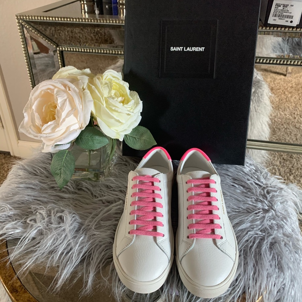 Saint Laurent White and Pink Sneakers